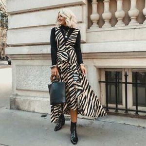 Topshop Zebra print Pinafore Ruffle Dress